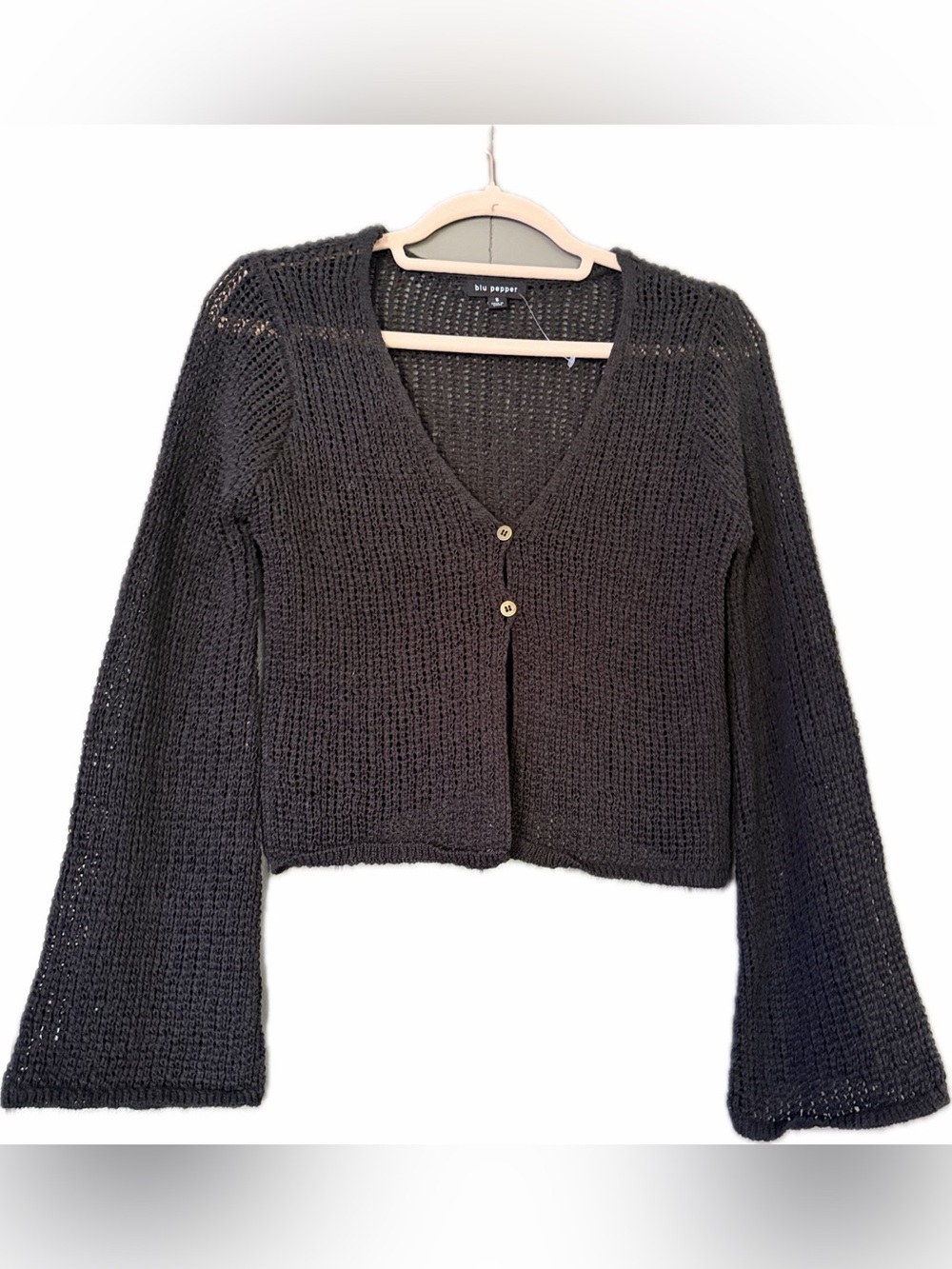 Blu Pepper Black Crochet Button-Front V-Neck Cardigan